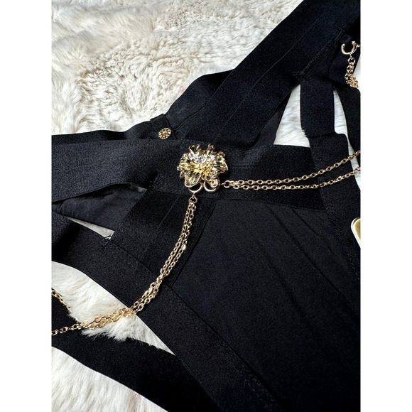 Honey Birdette RONEET🖤 Black & Gold Floral Chain Strappy Back Thong Small - Picture 3 of 4